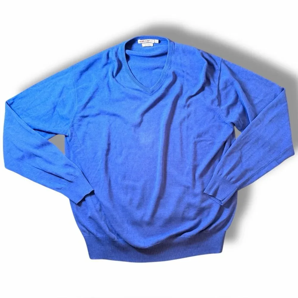 Peter Millar Blue Silk Cotton Cashmere V-Neck Pullover Lightweight Sweater XXL